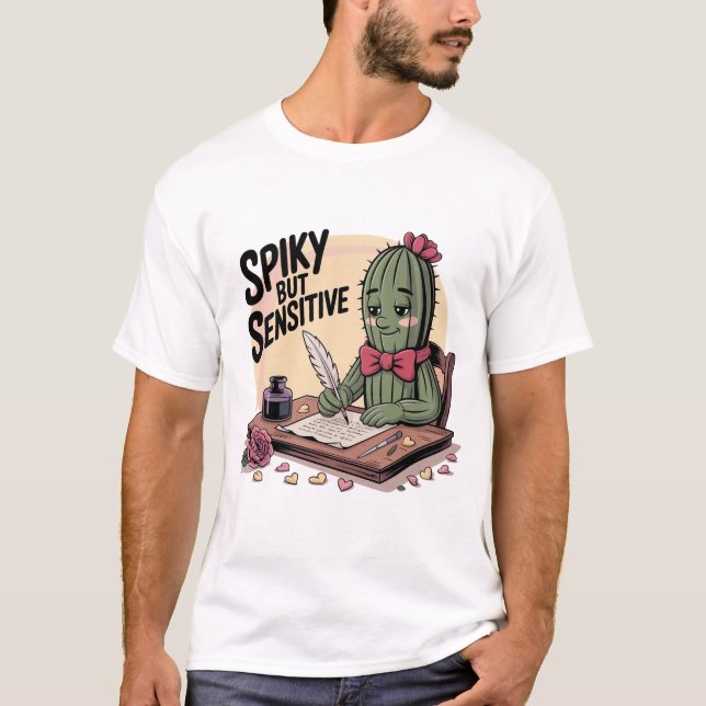 T-shirt Cactus Poète Rétro Piquant Mais Sensible (Devant)