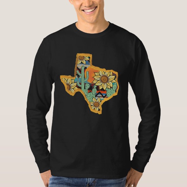 T-shirt Cactus & Sunflower Texas Map Texas State Texas Hom (Devant)
