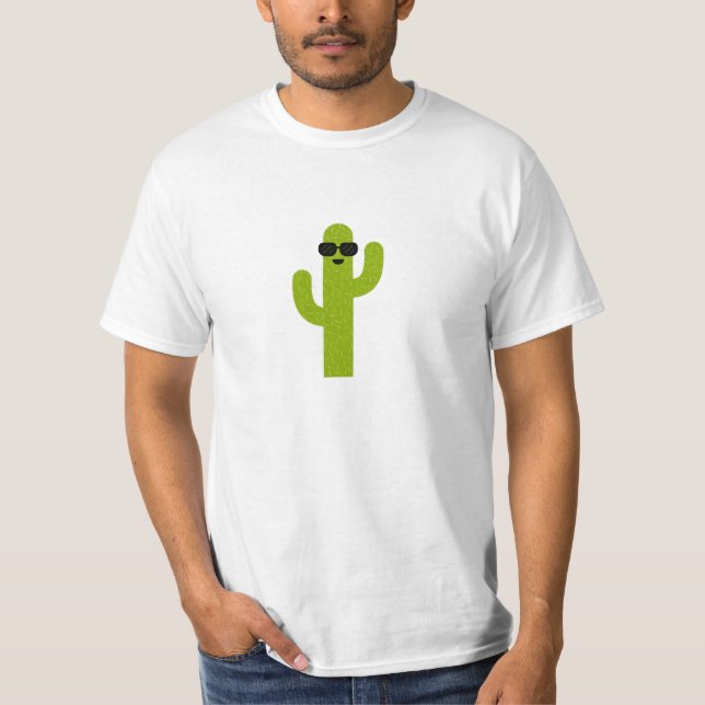T-shirt Cactus verts mignons souriants portant des lunette (Devant)