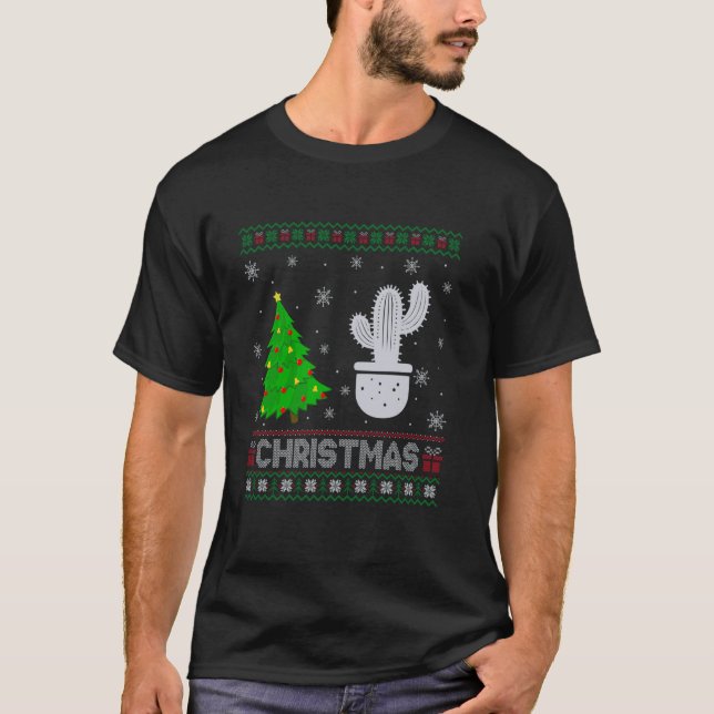 T-shirt Cactus Xmas Tree Lighting laide pull de Noël (Devant)