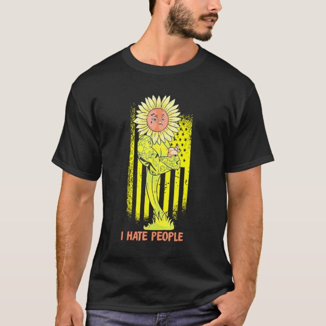 T-shirt Cactusi Et Tournesol Je Déteste Les Gens Drapeau A (Devant)