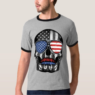 T-Shirt Cadeau 4 Juillet Crâne Fête De L'Indépenda