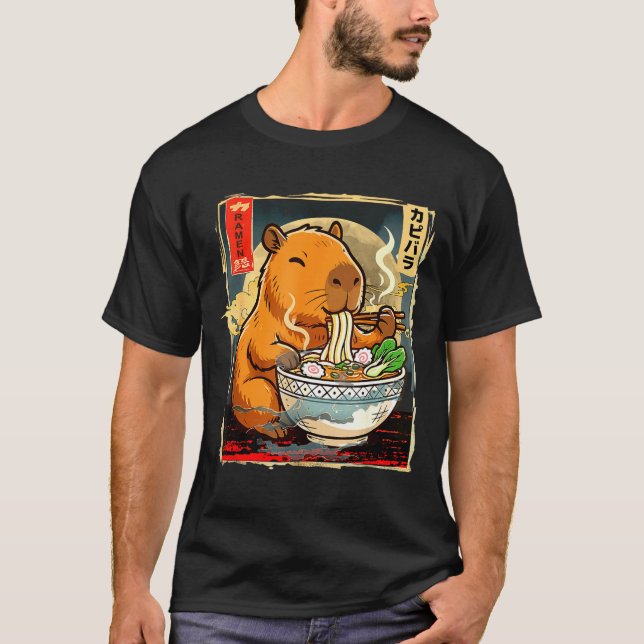 T-shirt Cadeau Anime de Capybara Mignon Mangeant des Nouil (Devant)