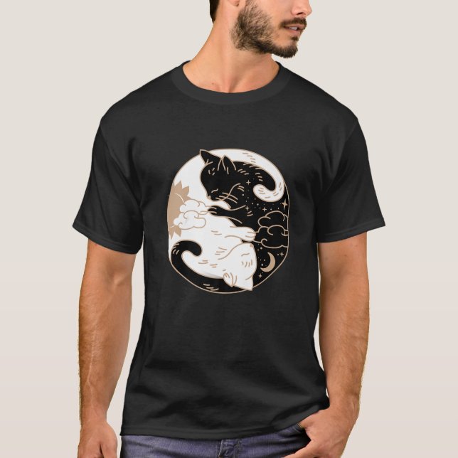 T-shirt Cadeau Chat Blanc Noir Yin Et Yang Chat (Devant)