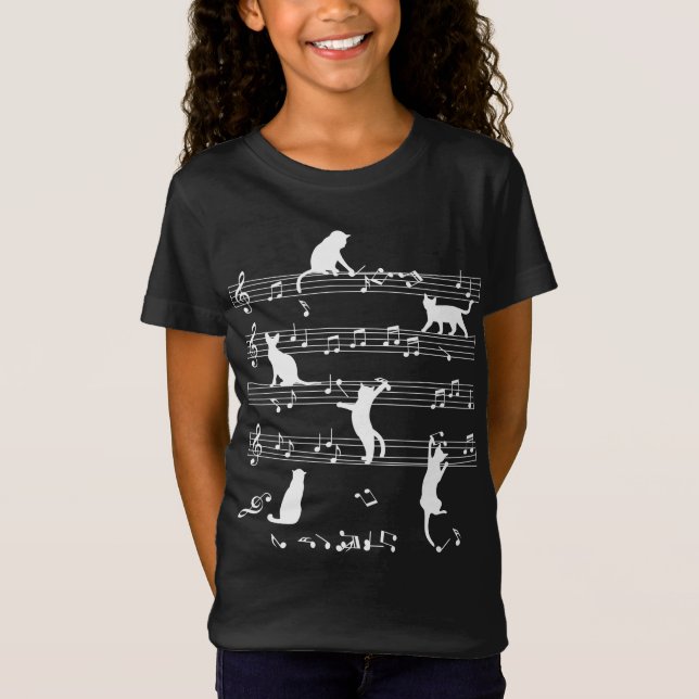T-Shirt Cadeau Chat Et Musique, Chat Jouer Note Musique (Devant)