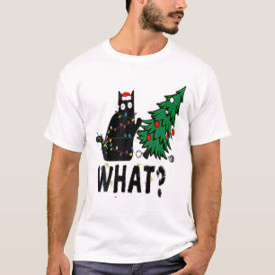 T-shirt Cadeau Chat Noir Poussant Arbre de Noël Sur Chat W