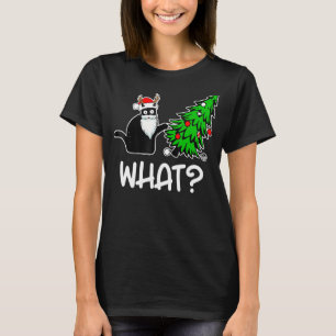 T-shirt Cadeau Chat Noir Poussant Arbre de Noël Sur Chat W
