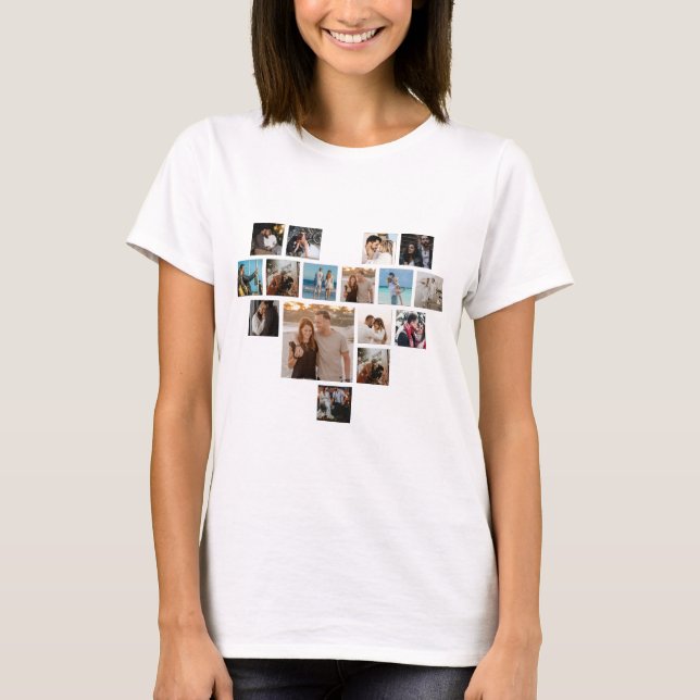 T-shirt Cadeau Couples Saint Valentin Coeur Photo Collage (Devant)