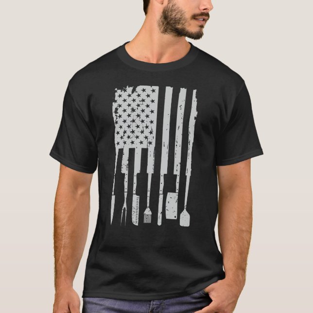 T-shirt Cadeau culinaire de drapeau américain de couteaux (Devant)