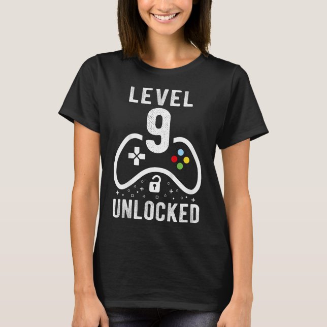 T-shirt Cadeau d'anniversaire 9 ans de jeu vidéo Niveau 9  (Devant)