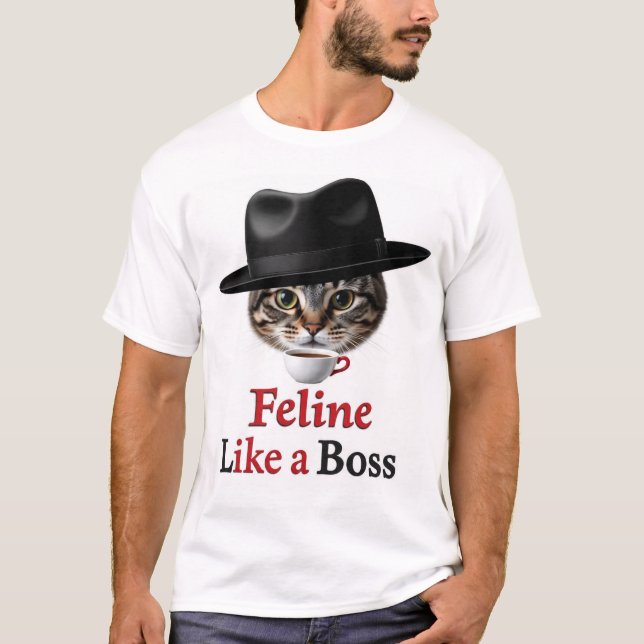 T-shirt Cadeau de chat comme un patron félin (Devant)