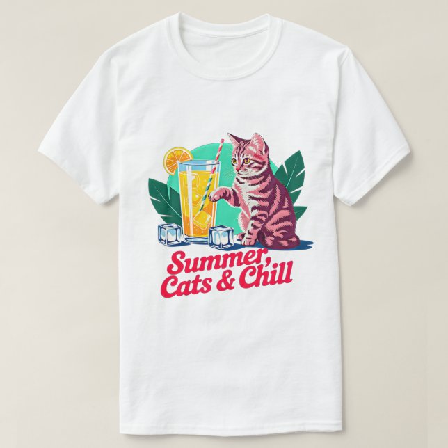 T-shirt Cadeau de chat d'été - Chats rétro et tabby rose d (Design devant)