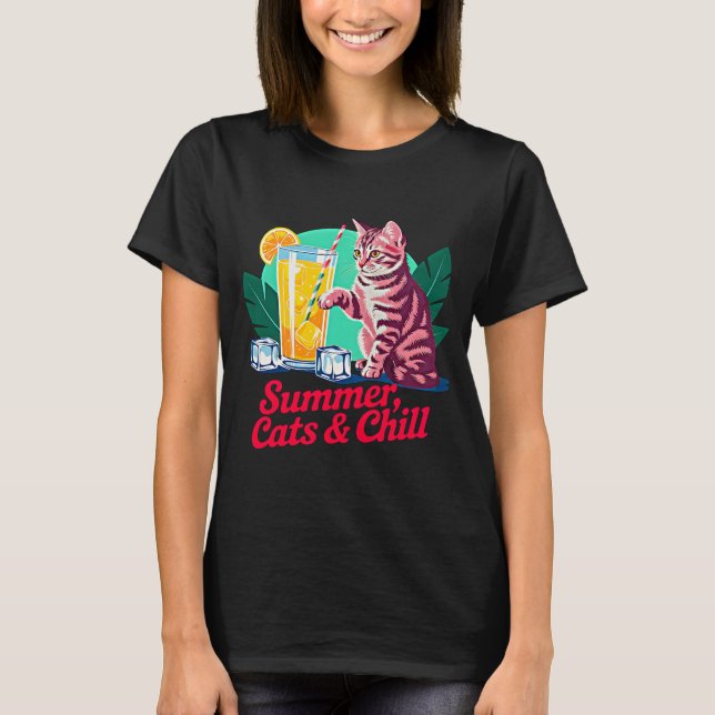 T-shirt Cadeau de chat d'été pour femmes - Épinglette Rétr (Devant)