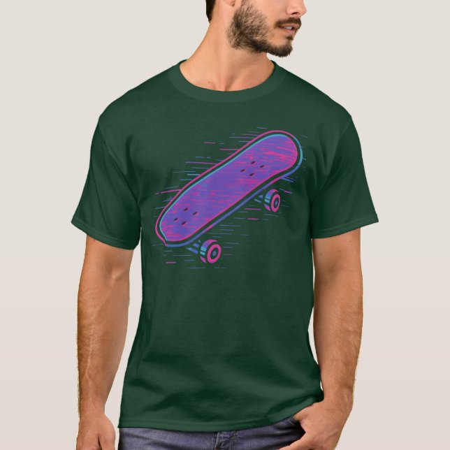 T-shirt Cadeau de conception de skateboard rétro néon (Devant)