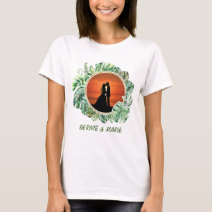 T-shirt Cadeau de couple floral vert élégant rustique