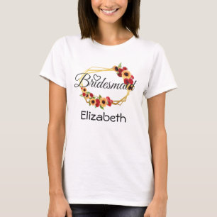 T-shirt Cadeau de demoiselle d'honneur, Tournesol, Roses,