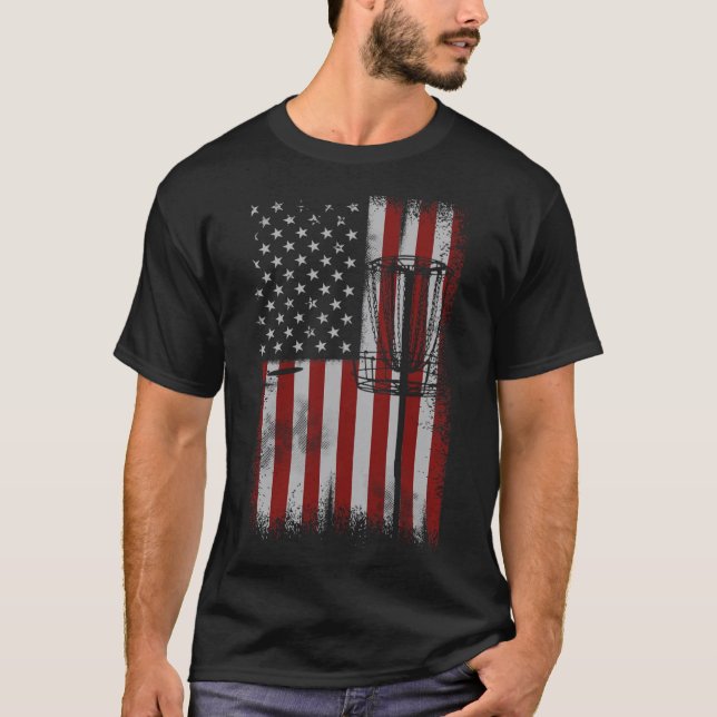 T-shirt Cadeau de disque de golf de drapeau américain rétr (Devant)