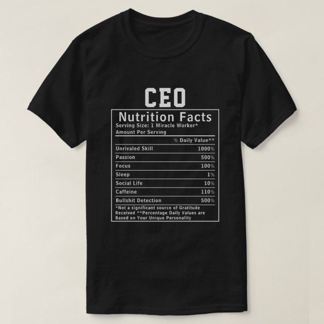 T-shirt Cadeau de faits nutritionnels drôles pour PDG, dir (Design devant)