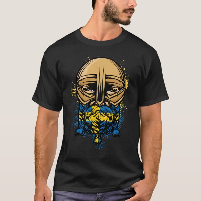 T-shirt Cadeau de guerrier viking suédois Suède Casque vik (Devant)