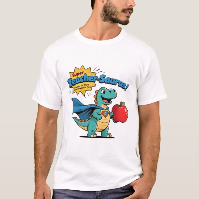T-shirt Cadeau de l'enseignant Cute Dinosaur Superhero (Devant)