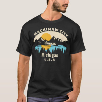 T-shirt Cadeau de Mackinaw City Michigan Coucher de soleil