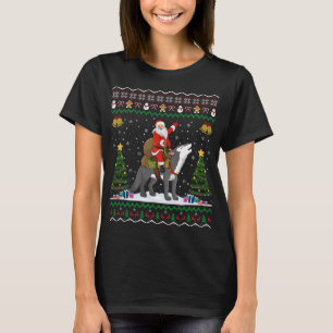 T-shirt Cadeau de Noël du loup laid Santa à cheval sur un 