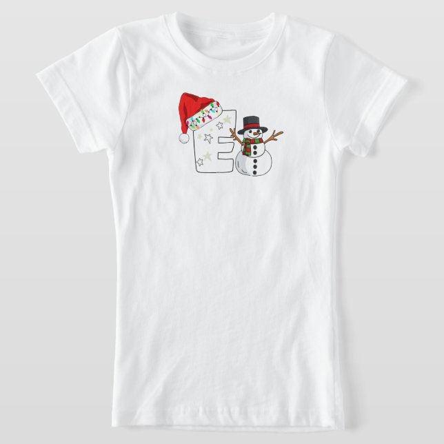 T-Shirt Cadeau de Noël lettre E blanche  (Poser)