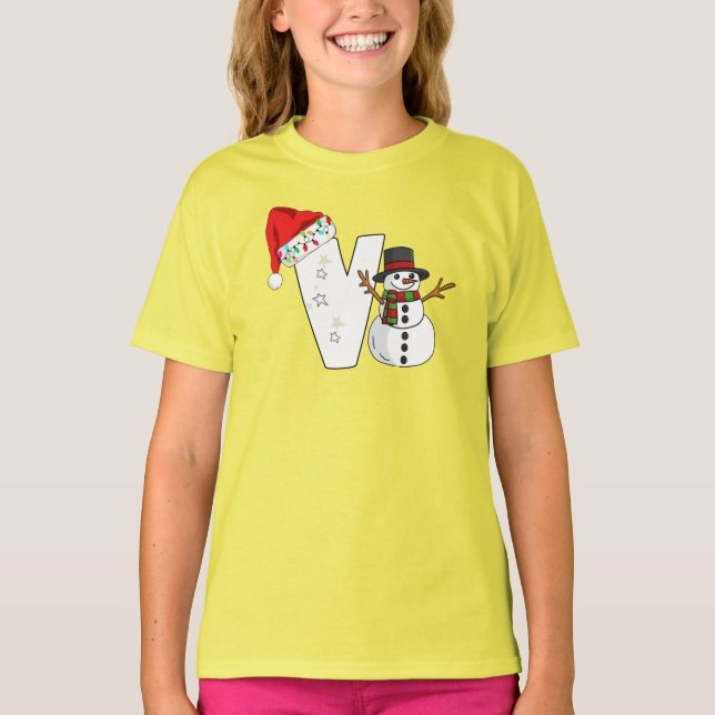 T-shirt Cadeau de Noël lettre v blanche  (Devant)