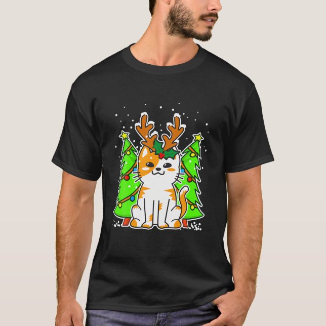 T-shirt Cadeau de Noël Reindeer Antlers Chat Pour Hommes F (Devant)