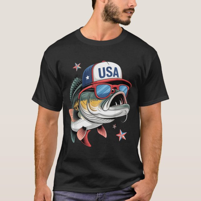 T-shirt Cadeau de pêche drôle et de pêcheur Drapeau améric (Devant)