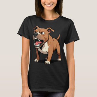 T-shirt Cadeau de Pitbull Brun en Colère Dessin Animé pour