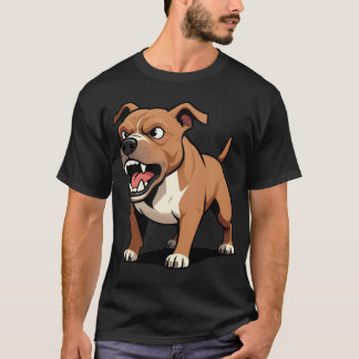 T-shirt Cadeau de Pitbull Brun en Colère Dessin Animé pour