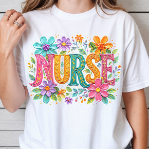 T-shirt Cadeau d'infirmière florale coloré pour infirmière