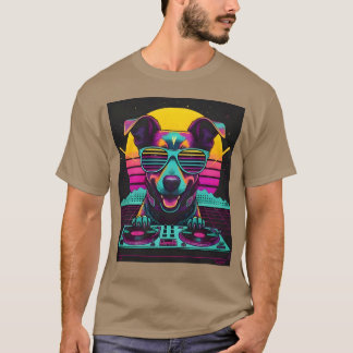 T-shirt Cadeau DJ Synthwave Neon Pup