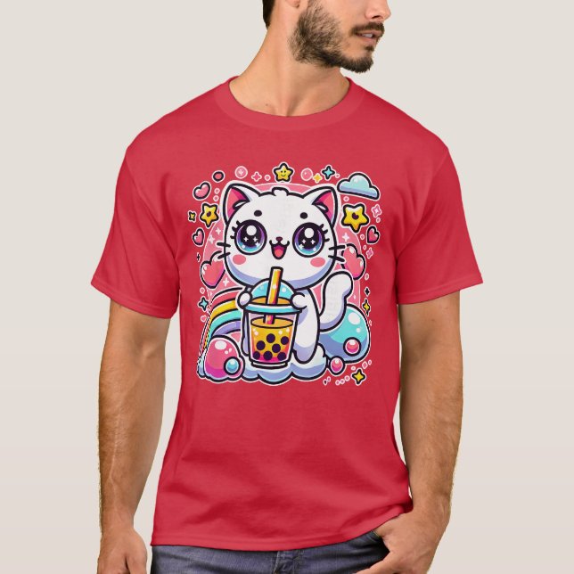 T-shirt Cadeau Id Neko Kawaii Anime Bubbleea Bobaea Chat M (Devant)