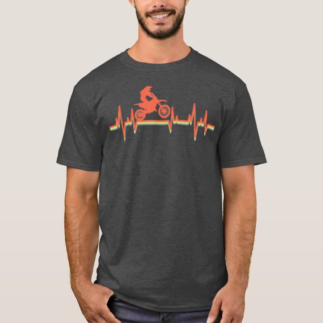 T-shirt Cadeau Motocross Vintage Retro Heartbeat (Devant)