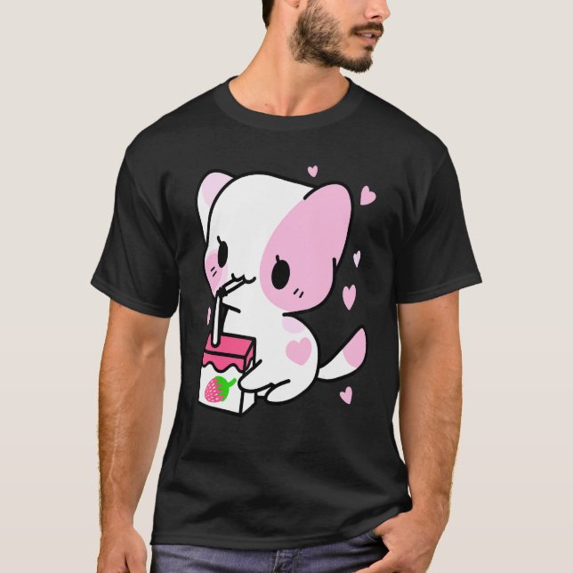 T-shirt Cadeau Nexo Chibi Chat Lait Fraise Mignon (Devant)