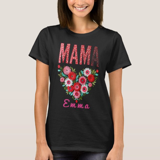 T-shirt Cadeau personnalisé Fleur de cœur de Maman (Devant)