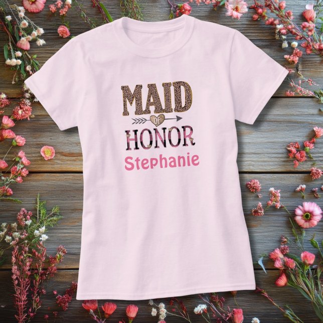 T-shirt Cadeau personnalisé pour la demoiselle d'honneur a (Maid of Honor Pink Leopard print Personalized T-shirt)