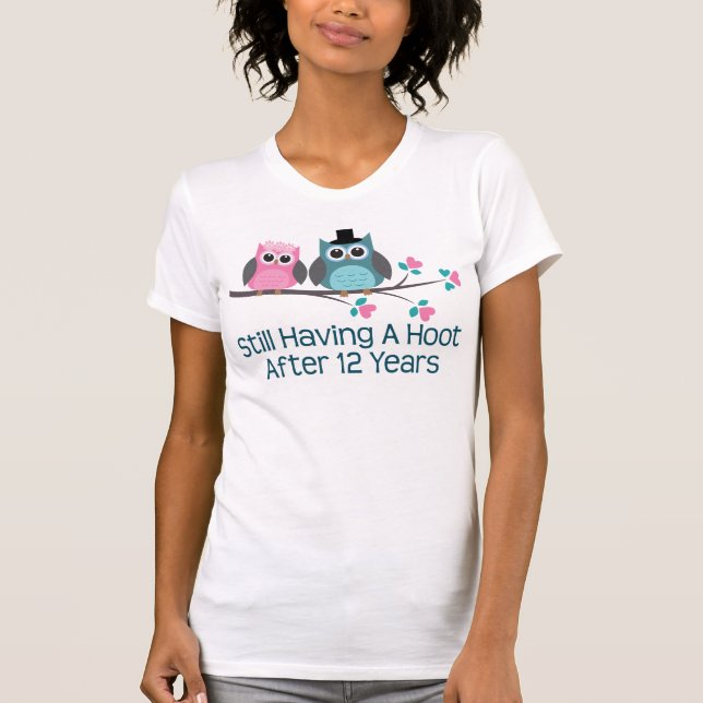 T-shirt Cadeau pour 12e anniversaire Mariage Hoot (Devant)