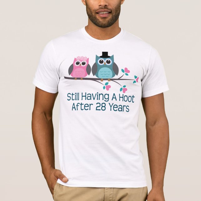T-shirt Cadeau pour 28e anniversaire Mariage Hoot (Devant)