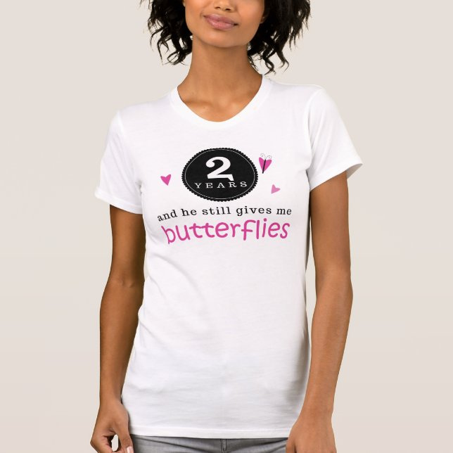 T-shirt Cadeau pour papillon du 2e anniversaire du Mariage (Devant)