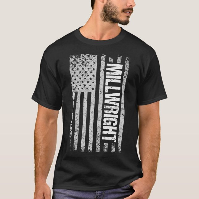 T-shirt Cadeau Premium du drapeau américain de Millwright (Devant)