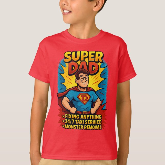 T-shirt Cadeau Super Papa - Fête des pères Superhero Comic (Devant)