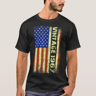 T-shirt Cadeaux 55 Ans Vintage 1967 Drapeau Américain 55èm