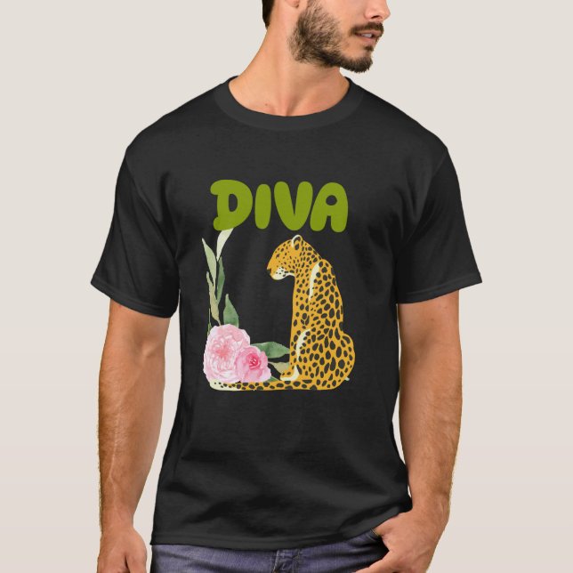 T-shirt Cadeaux d'animaux de chat léopard DIVA, Diva Tees  (Devant)