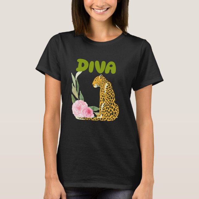 T-shirt Cadeaux d'animaux de chat léopard panthère DIVA,T- (Devant)