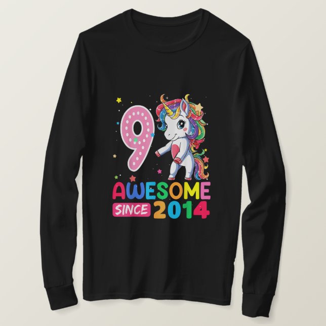 T-shirt Cadeaux de 9 ans Filles Ados Flossing Unicorn 9e (Design devant)