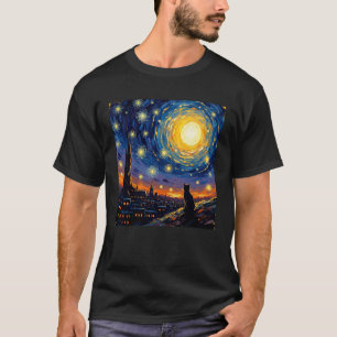 T-shirt Cadeaux de chat artistique sous le ciel nocturne p