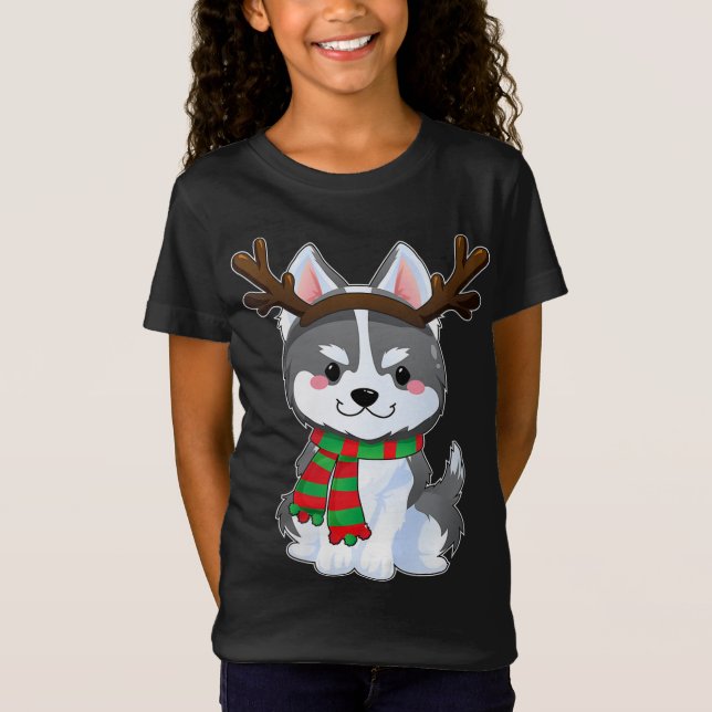 T-Shirt Cadeaux de Chien Sibérie Husky Drôle Noël Noël (Devant)